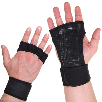 PACEARTH Leather Gymnastics Hand Grips Kettlebells and Cross Training Weight Lifting Wods 3 Hole Gloves with Comfortable Palm Protection Bar Grips-Great for Pull-ups 